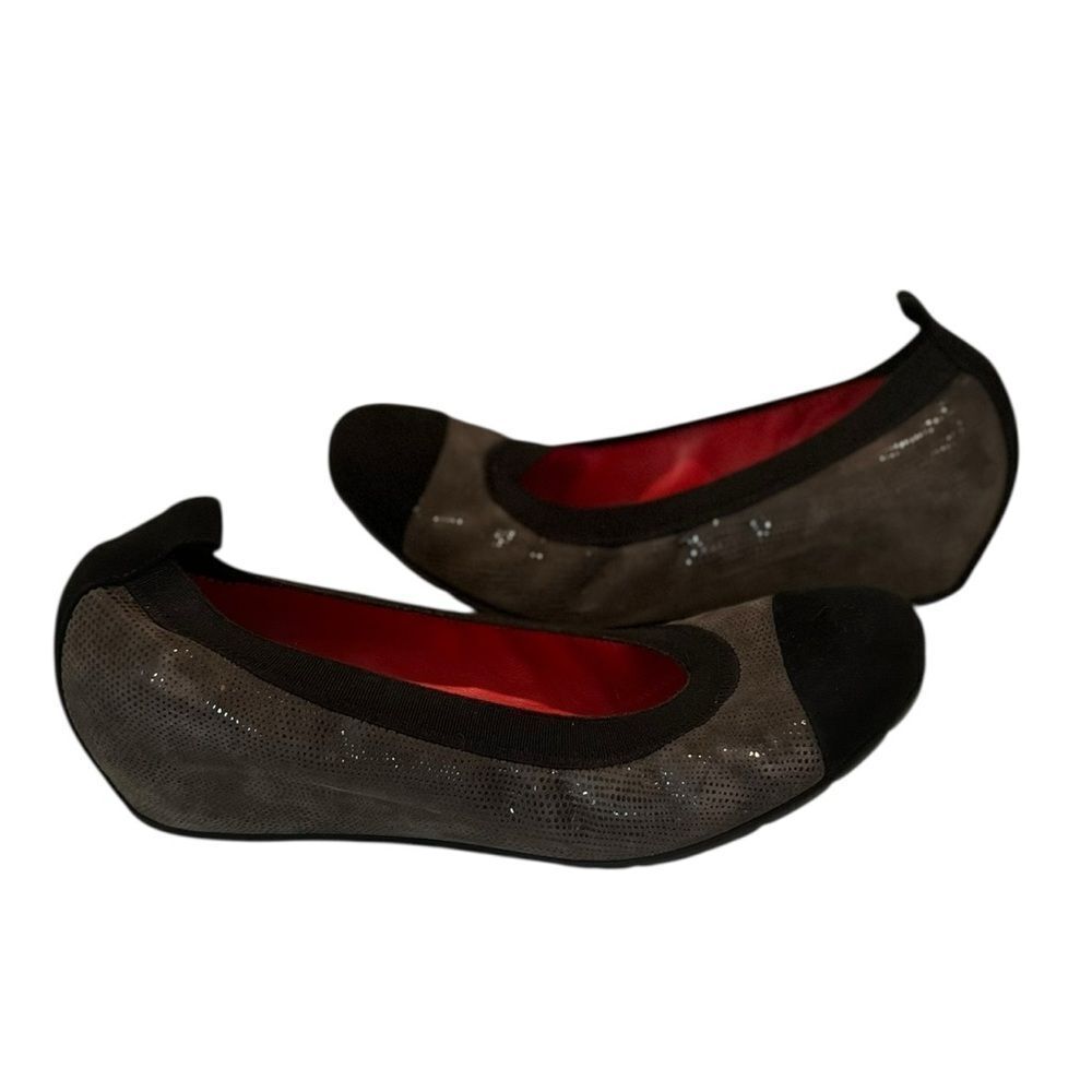 Pas de Rouge Black & Pewter Metallic Mesh Ballet Flats Made in Italy Size 36.5